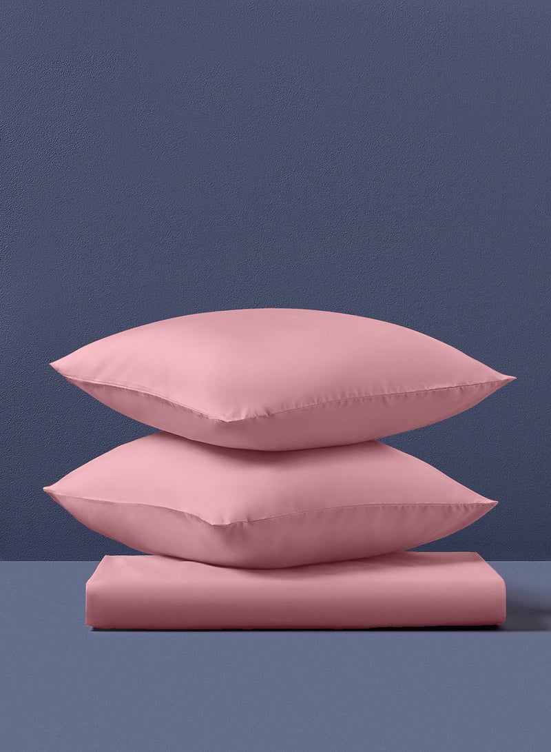 Amal - Home Essential fitted sheet set/3 Single size -  100% Cotton Light Weight Everyday Use 144 TC High Quality 1 Bed Sheet 90x190+25cm, 2 Pillow Case 50x75cm - Pink Cotton Pink - Image 1