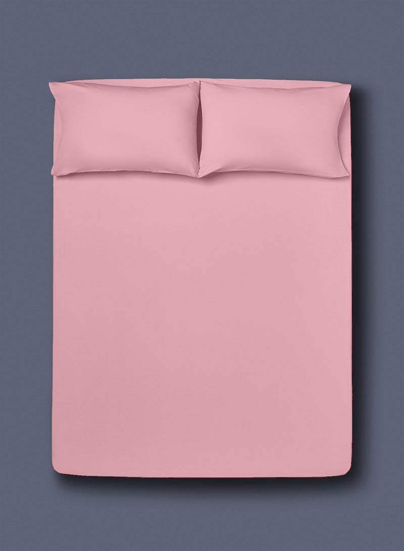 Amal - Home Essential fitted sheet set/3 Single size -  100% Cotton Light Weight Everyday Use 144 TC High Quality 1 Bed Sheet 90x190+25cm, 2 Pillow Case 50x75cm - Pink Cotton Pink - Image 1