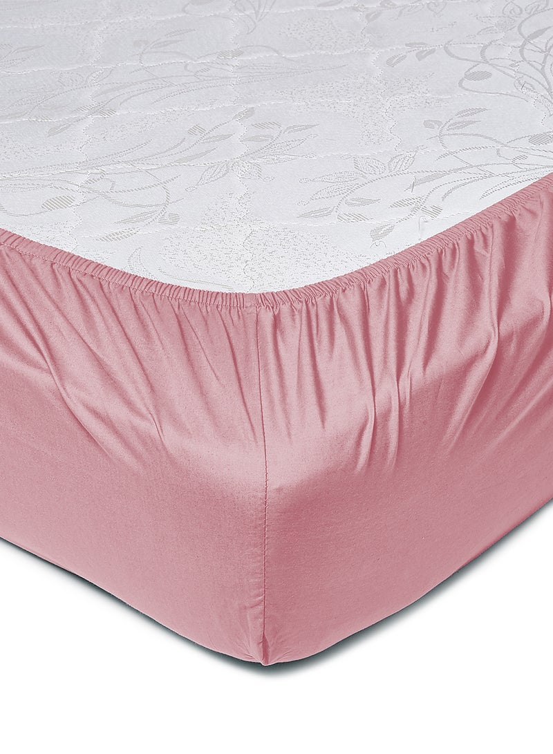 Amal - Home Essential fitted sheet set/3 Single size -  100% Cotton Light Weight Everyday Use 144 TC High Quality 1 Bed Sheet 90x190+25cm, 2 Pillow Case 50x75cm - Pink Cotton Pink - Image 1