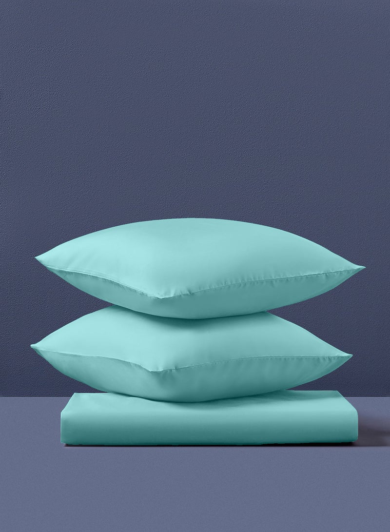 Amal - Home Essential fitted sheet set/3 Single size -  100% Cotton Light Weight Everyday Use 144 TC High Quality 1 Bed Sheet 90x190+25cm, 2 Pillow Case 50x75cm - Turquoise Cotton Turquoise - Image 1