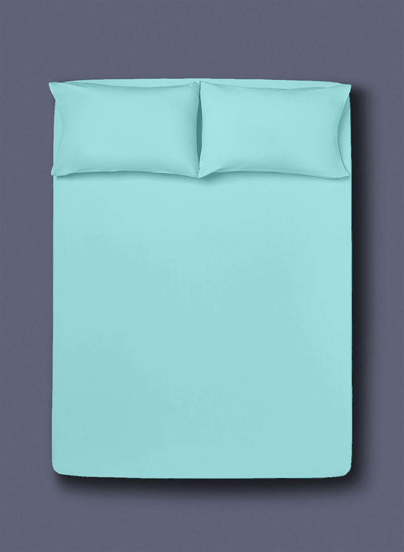 Amal - Home Essential fitted sheet set/3 Single size -  100% Cotton Light Weight Everyday Use 144 TC High Quality 1 Bed Sheet 90x190+25cm, 2 Pillow Case 50x75cm - Turquoise Cotton Turquoise - Image 1