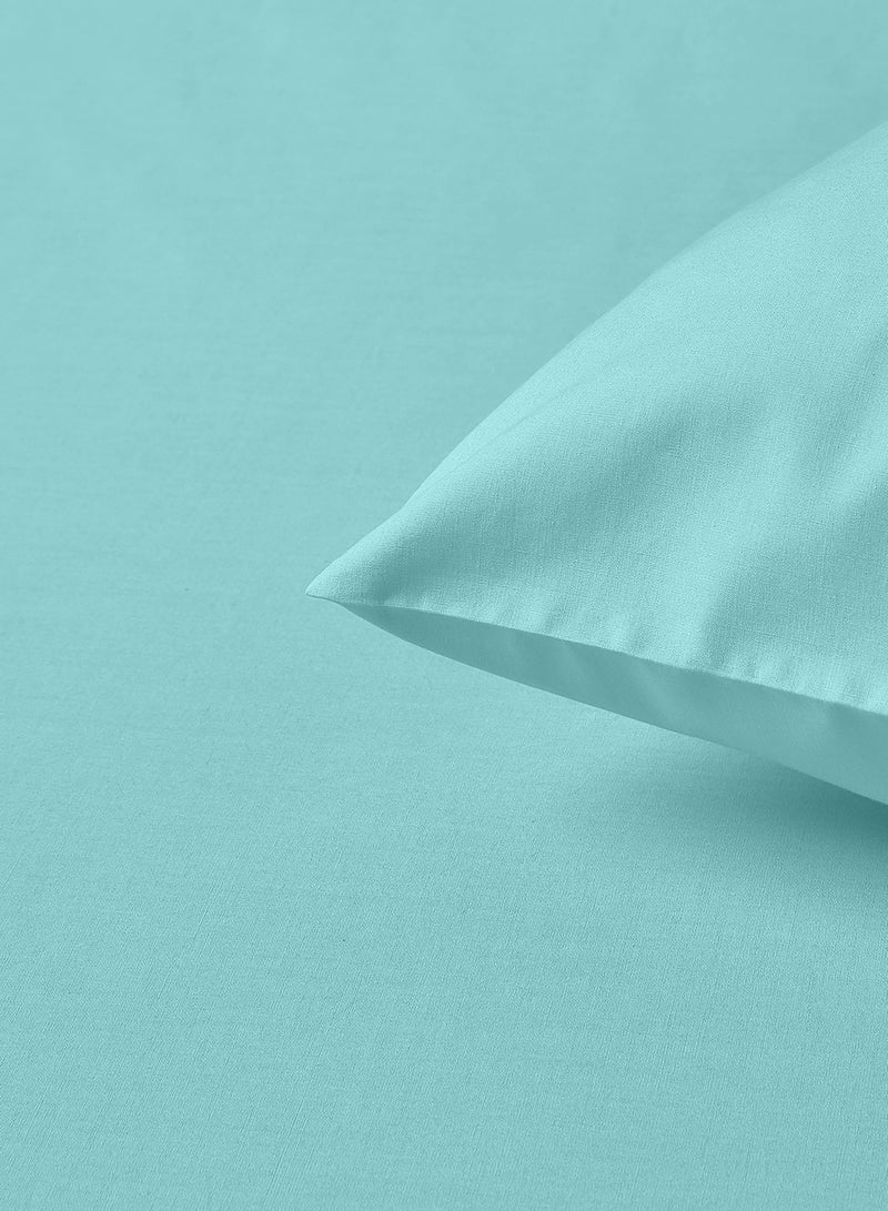 Amal - Home Essential fitted sheet set/3 Single size -  100% Cotton Light Weight Everyday Use 144 TC High Quality 1 Bed Sheet 90x190+25cm, 2 Pillow Case 50x75cm - Turquoise Cotton Turquoise - Image 1