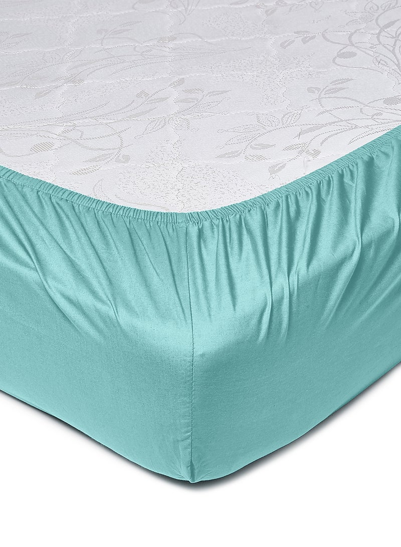 Amal - Home Essential fitted sheet set/3 Single size -  100% Cotton Light Weight Everyday Use 144 TC High Quality 1 Bed Sheet 90x190+25cm, 2 Pillow Case 50x75cm - Turquoise Cotton Turquoise - Image 1