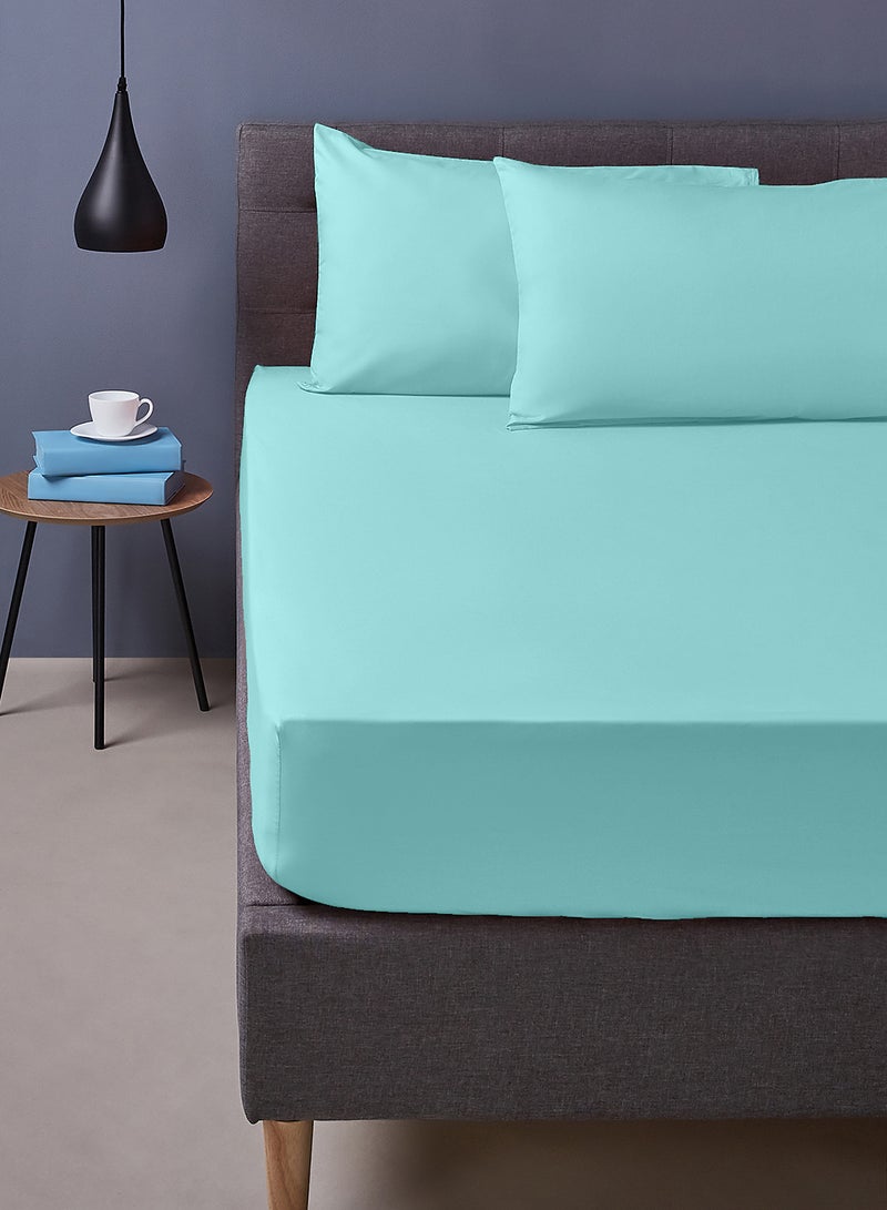 Home Essential Fitted sheet set/3 Twin size -  100% Cotton Light Weight Everyday Use 144 TC High Quality 1 Bed Sheet120x200+33cm, 2 Pillow Case 50x75cm - Turquoise Cotton Turquoise