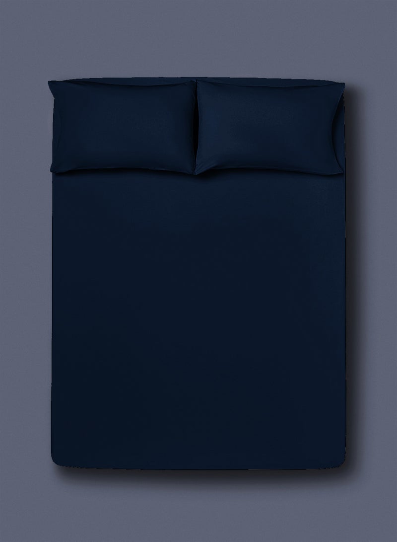 Amal - Home Delight fitted sheet set/3 Single size -  100% Cotton Light Weight Everyday Use 144 TC High Quality 1 Bed Sheet 90x190+25cm, 2 Pillow Case 50x75cm - Navy Cotton Navy Blue - Image 1