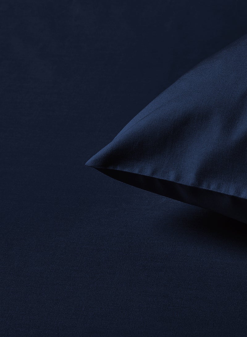 Amal - Home Delight Fitted sheet set/3 Twin size -  100% Cotton Light Weight Everyday Use 144 TC High Quality 1 Bed Sheet120x200+33cm, 2 Pillow Case 50x75cm - 50x75cm-Navy Cotton Navy Blue - Image 1