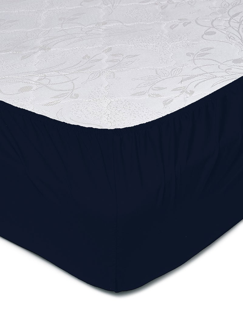 Amal - Home Delight Fitted sheet set/3 Twin size -  100% Cotton Light Weight Everyday Use 144 TC High Quality 1 Bed Sheet120x200+33cm, 2 Pillow Case 50x75cm - 50x75cm-Navy Cotton Navy Blue - Image 1