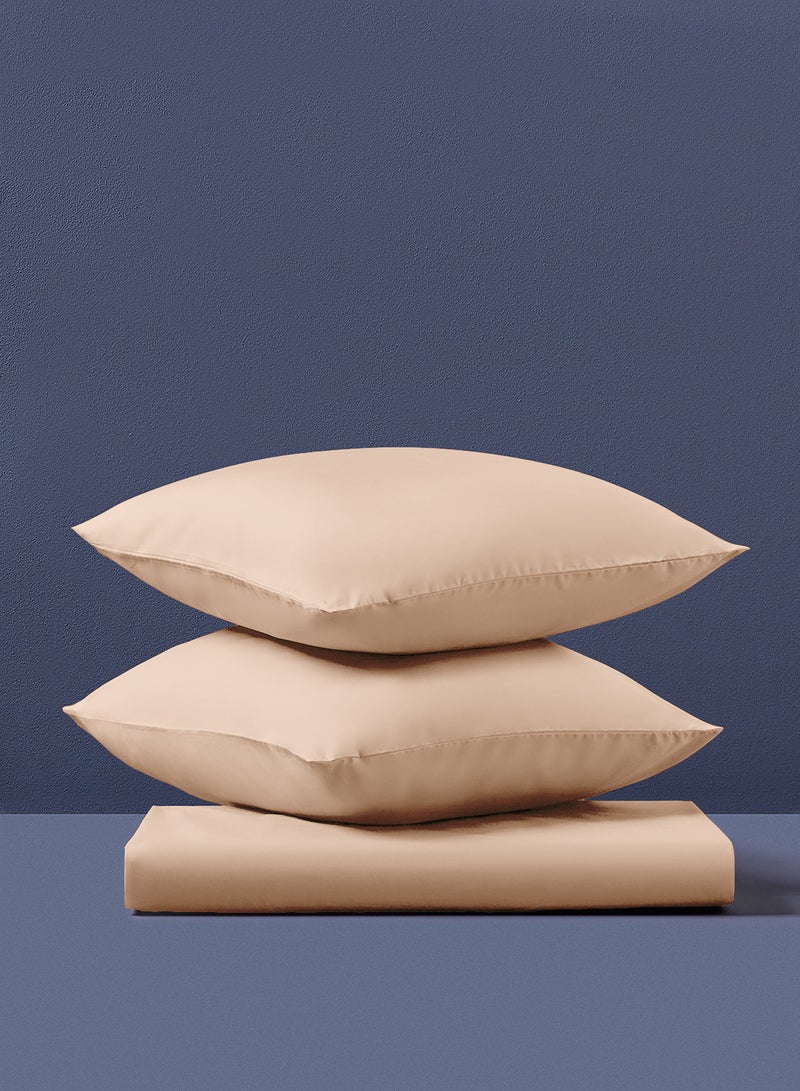 Amal - Home Delight fitted sheet set/3 Single size -  100% Cotton Light Weight Everyday Use 144 TC High Quality 1 Bed Sheet 90x190+25cm, 2 Pillow Case 50x75cm - Beige Cotton Beige - Image 1