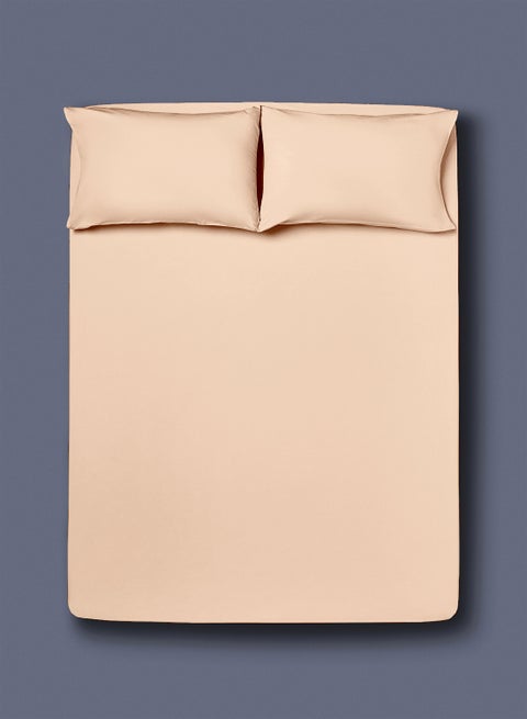 Home Delight Fitted sheet set/3 King size -  100% Cotton Light Weight Everyday Use 144 TC High Quality 1 Bed Sheet 180x200+33cm, 2 Pillow Case 50x75cm - Beige Cotton Beige