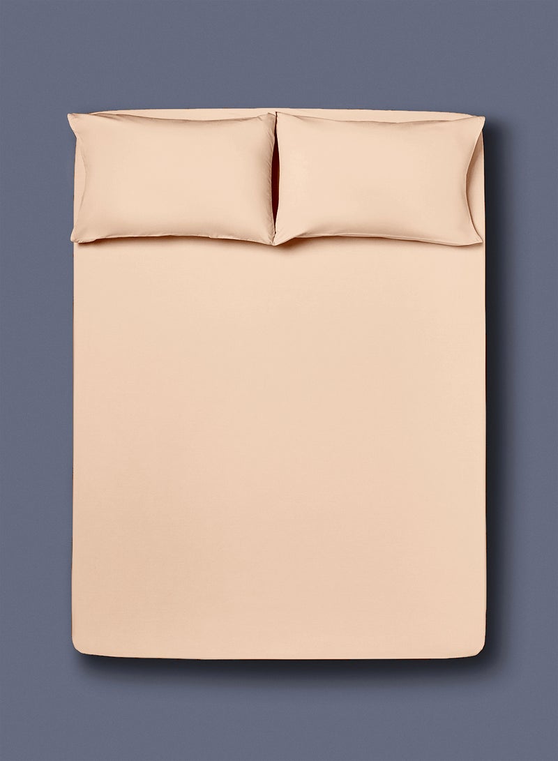 Amal - Home Delight Fitted sheet set/3 King size -  100% Cotton Light Weight Everyday Use 144 TC High Quality 1 Bed Sheet 180x200+33cm, 2 Pillow Case 50x75cm - Beige Cotton Beige - Image 1
