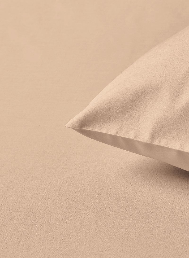 Amal - Home Delight Fitted sheet set/3 King size -  100% Cotton Light Weight Everyday Use 144 TC High Quality 1 Bed Sheet 180x200+33cm, 2 Pillow Case 50x75cm - Beige Cotton Beige - Image 1
