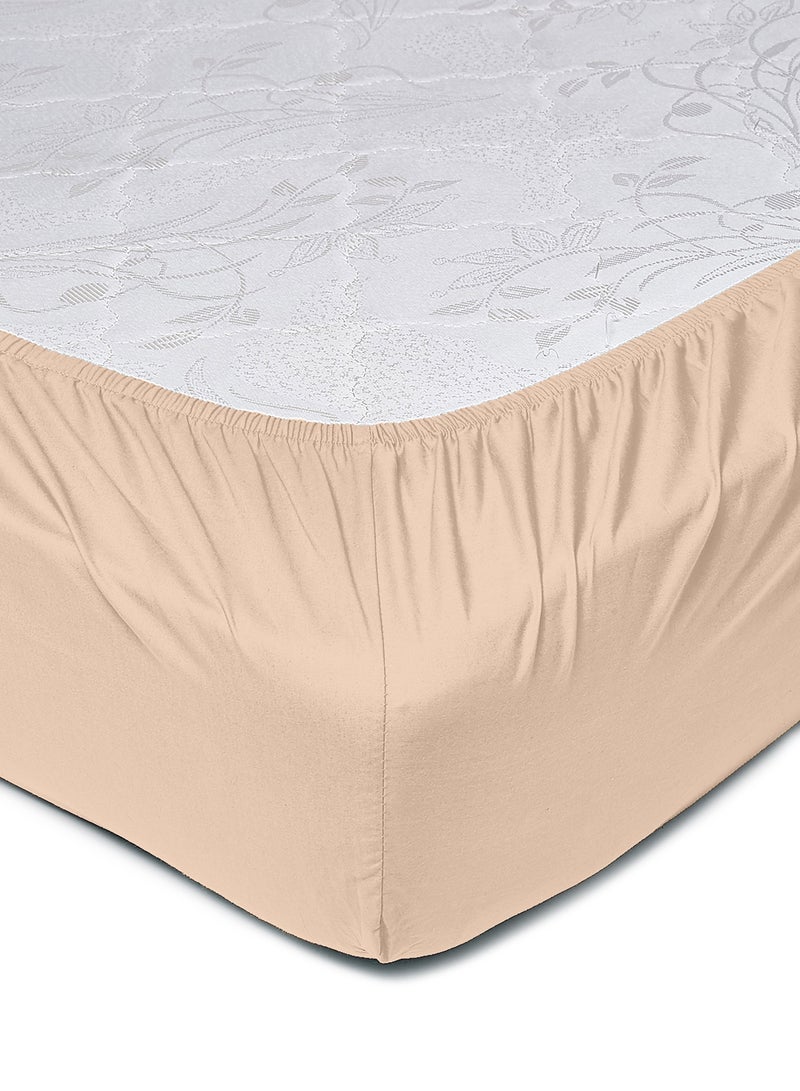 Amal - Home Delight Fitted sheet set/3 King size -  100% Cotton Light Weight Everyday Use 144 TC High Quality 1 Bed Sheet 180x200+33cm, 2 Pillow Case 50x75cm - Beige Cotton Beige - Image 1