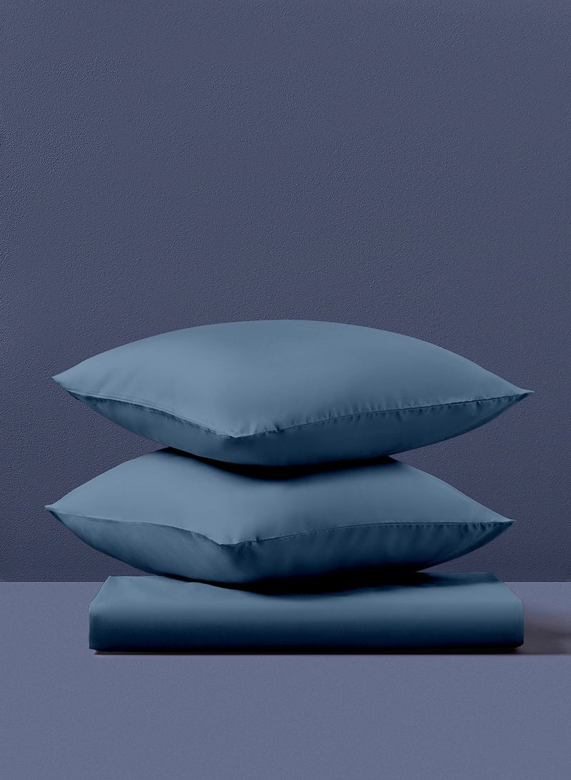 Amal - Home Delight Fitted sheet set/3 Queen size -  100% Cotton Light Weight Everyday Use 144 TC High Quality 1 Bed Sheet 160x200+33cm, 2 Pillow Case 50x75cm - Blue Cotton Slate Blue - Image 1