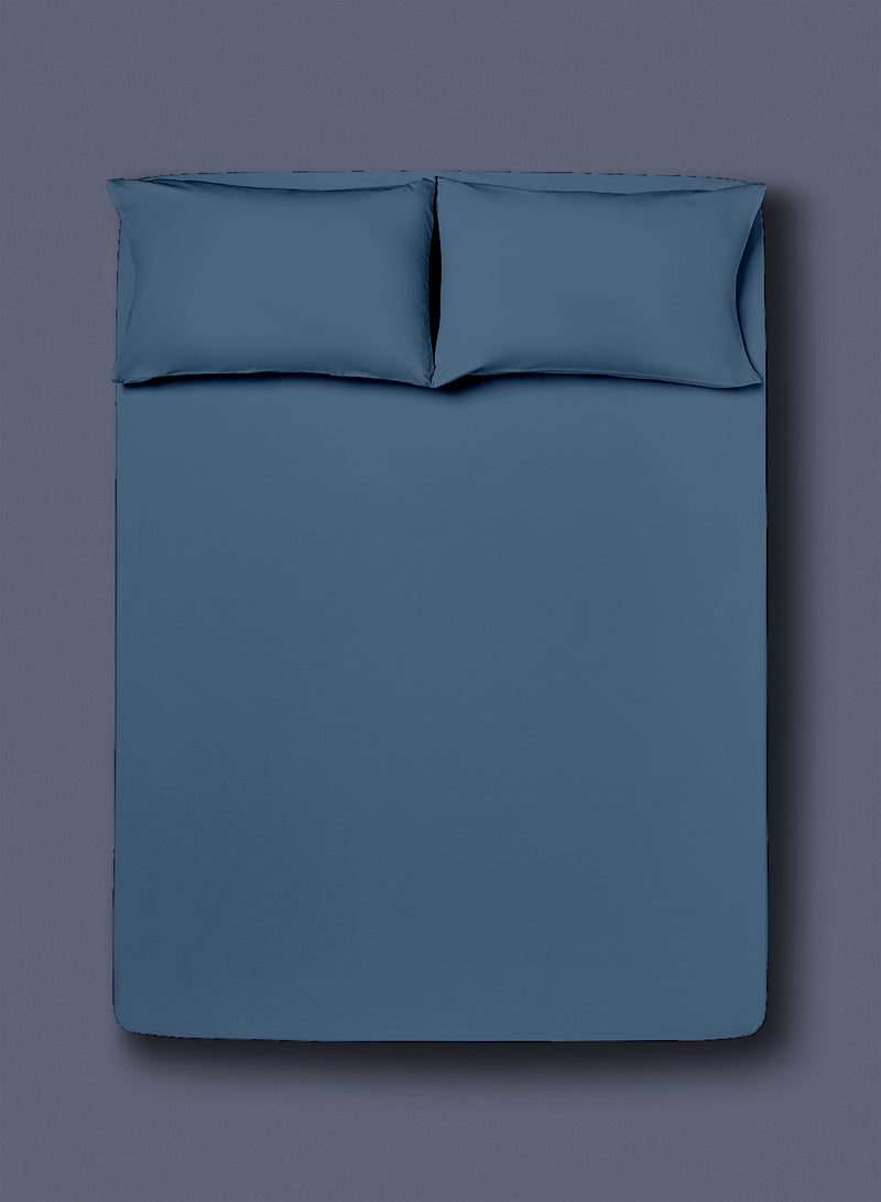 Amal - Home Delight Fitted sheet set/3 Queen size -  100% Cotton Light Weight Everyday Use 144 TC High Quality 1 Bed Sheet 160x200+33cm, 2 Pillow Case 50x75cm - Blue Cotton Slate Blue - Image 1