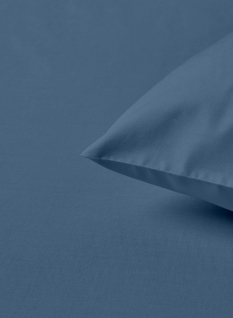 Amal - Home Delight Fitted sheet set/3 Queen size -  100% Cotton Light Weight Everyday Use 144 TC High Quality 1 Bed Sheet 160x200+33cm, 2 Pillow Case 50x75cm - Blue Cotton Slate Blue - Image 1