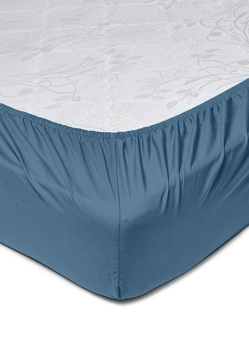 Amal - Home Delight Fitted sheet set/3 Queen size -  100% Cotton Light Weight Everyday Use 144 TC High Quality 1 Bed Sheet 160x200+33cm, 2 Pillow Case 50x75cm - Blue Cotton Slate Blue - Image 1