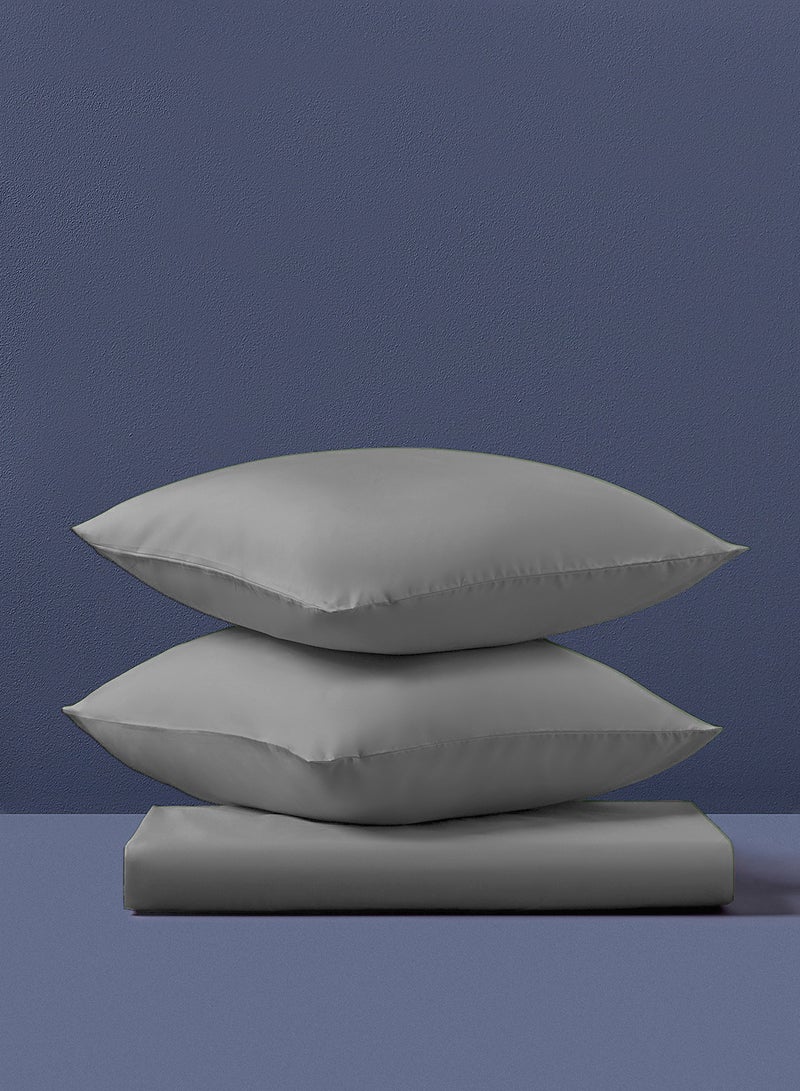 Amal - Home Delight fitted sheet set/3 Single size -  100% Cotton Light Weight Everyday Use 144 TC High Quality 1 Bed Sheet 90x190+25cm, 2 Pillow Case 50x75cm - Grey Cotton Grey - Image 1
