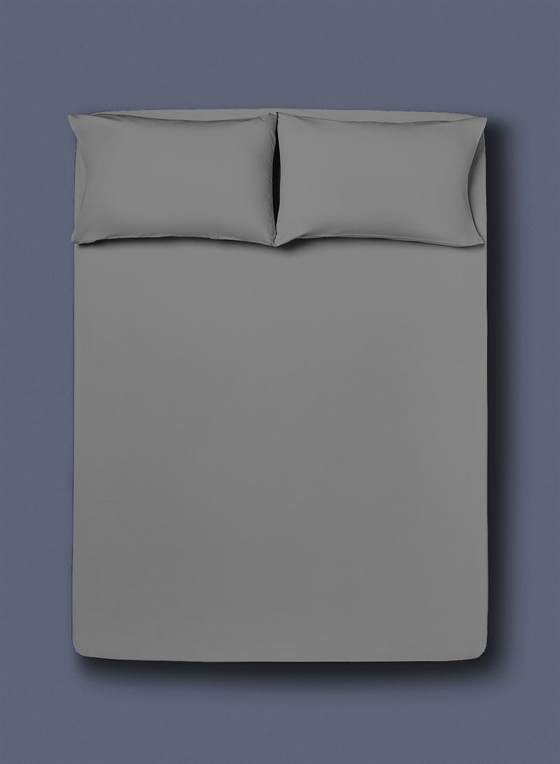Amal - Home Delight fitted sheet set/3 Single size -  100% Cotton Light Weight Everyday Use 144 TC High Quality 1 Bed Sheet 90x190+25cm, 2 Pillow Case 50x75cm - Grey Cotton Grey - Image 1