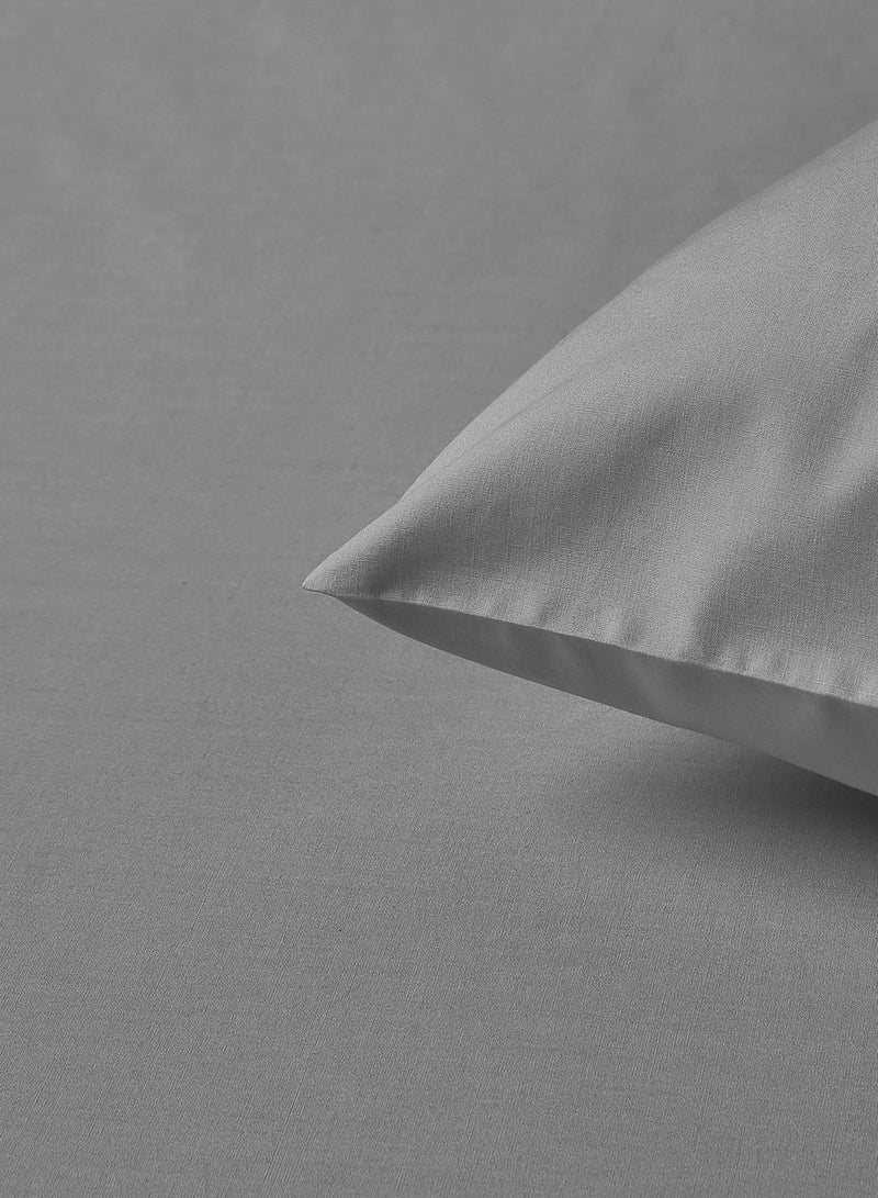 Amal - Home Delight fitted sheet set/3 Single size -  100% Cotton Light Weight Everyday Use 144 TC High Quality 1 Bed Sheet 90x190+25cm, 2 Pillow Case 50x75cm - Grey Cotton Grey - Image 1