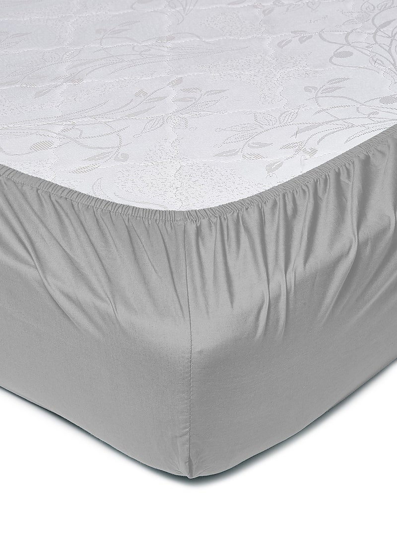 Amal - Home Delight fitted sheet set/3 Single size -  100% Cotton Light Weight Everyday Use 144 TC High Quality 1 Bed Sheet 90x190+25cm, 2 Pillow Case 50x75cm - Grey Cotton Grey - Image 1