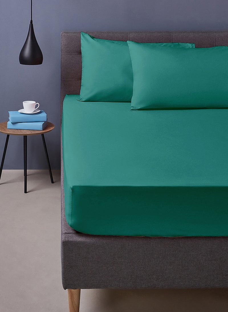 Amal Home Delight Fitted sheet set/3 Queen size -  100% Cotton Light Weight Everyday Use 144 TC High Quality 1 Bed Sheet 2 Pillow Case  - Cotton Emerald Green 160x200+33cm + Pillow Case 50x75cm - Image 2