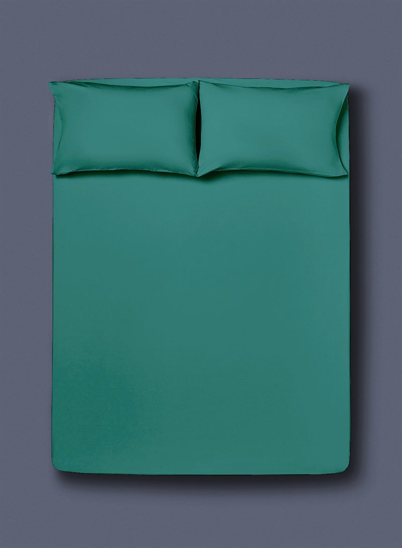 Amal Home Delight Fitted sheet set/3 Queen size -  100% Cotton Light Weight Everyday Use 144 TC High Quality 1 Bed Sheet 2 Pillow Case  - Cotton Emerald Green 160x200+33cm + Pillow Case 50x75cm - Image 1