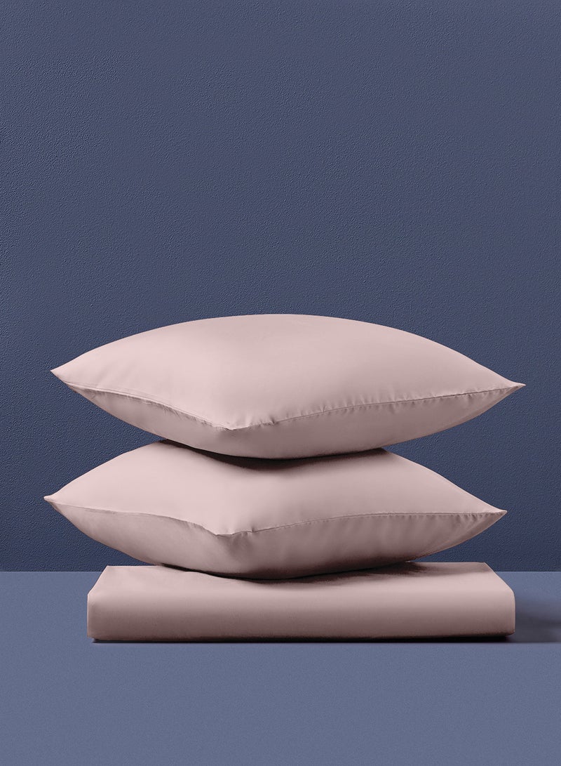 Amal - Home Delight Fitted sheet set/3 Twin size -  100% Cotton Light Weight Everyday Use 144 TC High Quality 1 Bed Sheet120x200+33cm, 2 Pillow Case 50x75cm - Rose Cotton Rose Pink - Image 1