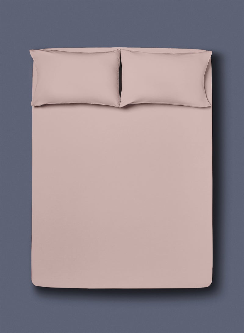 Amal - Home Delight Fitted sheet set/3 Twin size -  100% Cotton Light Weight Everyday Use 144 TC High Quality 1 Bed Sheet120x200+33cm, 2 Pillow Case 50x75cm - Rose Cotton Rose Pink - Image 1