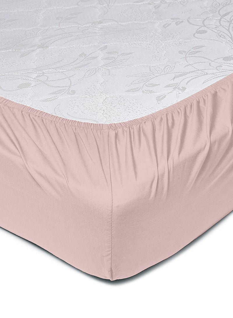 Amal - Home Delight Fitted sheet set/3 Twin size -  100% Cotton Light Weight Everyday Use 144 TC High Quality 1 Bed Sheet120x200+33cm, 2 Pillow Case 50x75cm - Rose Cotton Rose Pink - Image 1