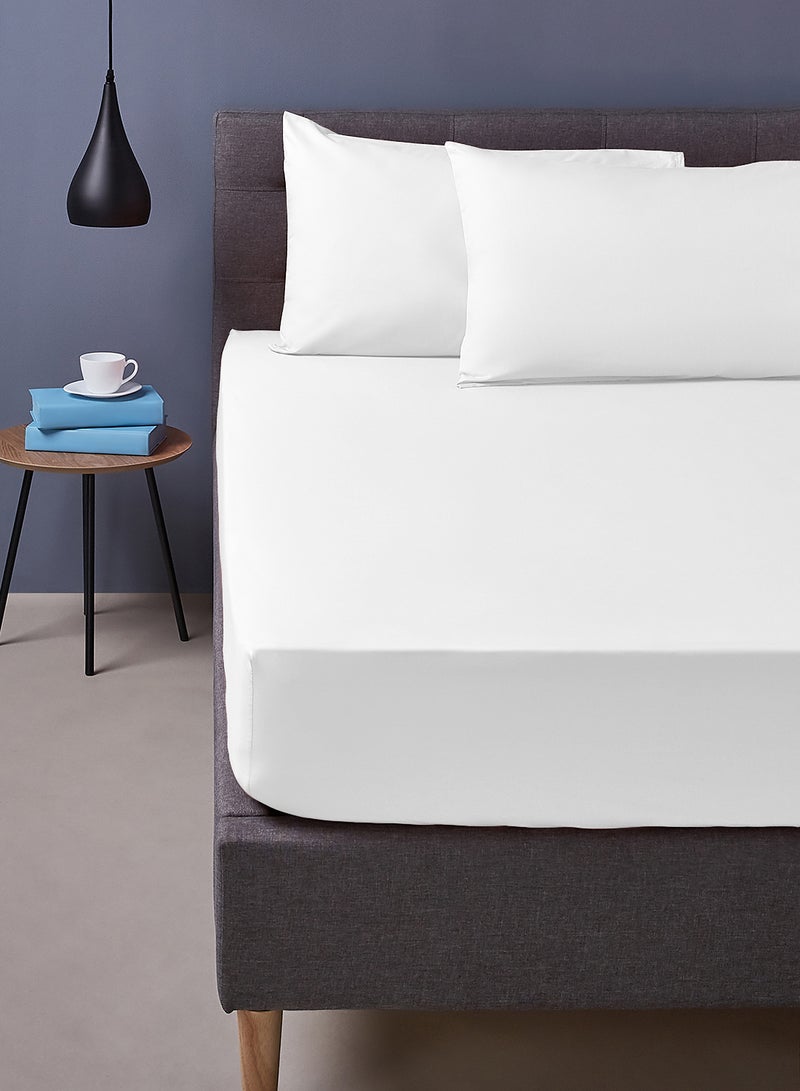 Amal - Home Delight Fitted sheet set/3 Twin size -  100% Cotton Light Weight Everyday Use 144 TC High Quality 1 Bed Sheet120x200+33cm, 2 Pillow Case 50x75cm - White Cotton White - Image 1