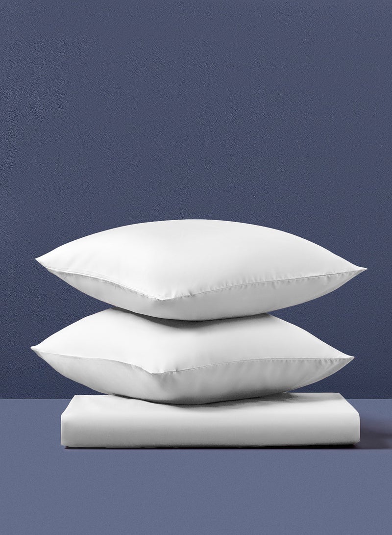 Amal - Home Delight Fitted sheet set/3 Twin size -  100% Cotton Light Weight Everyday Use 144 TC High Quality 1 Bed Sheet120x200+33cm, 2 Pillow Case 50x75cm - White Cotton White - Image 1