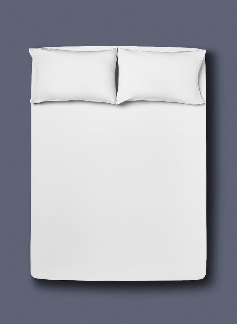 Amal - Home Delight Fitted sheet set/3 Twin size -  100% Cotton Light Weight Everyday Use 144 TC High Quality 1 Bed Sheet120x200+33cm, 2 Pillow Case 50x75cm - White Cotton White - Image 1