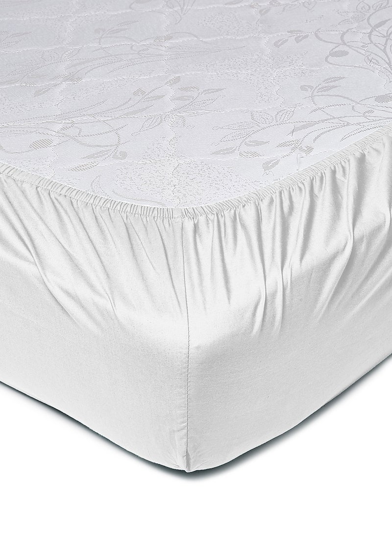 Amal - Home Delight Fitted sheet set/3 Twin size -  100% Cotton Light Weight Everyday Use 144 TC High Quality 1 Bed Sheet120x200+33cm, 2 Pillow Case 50x75cm - White Cotton White - Image 1