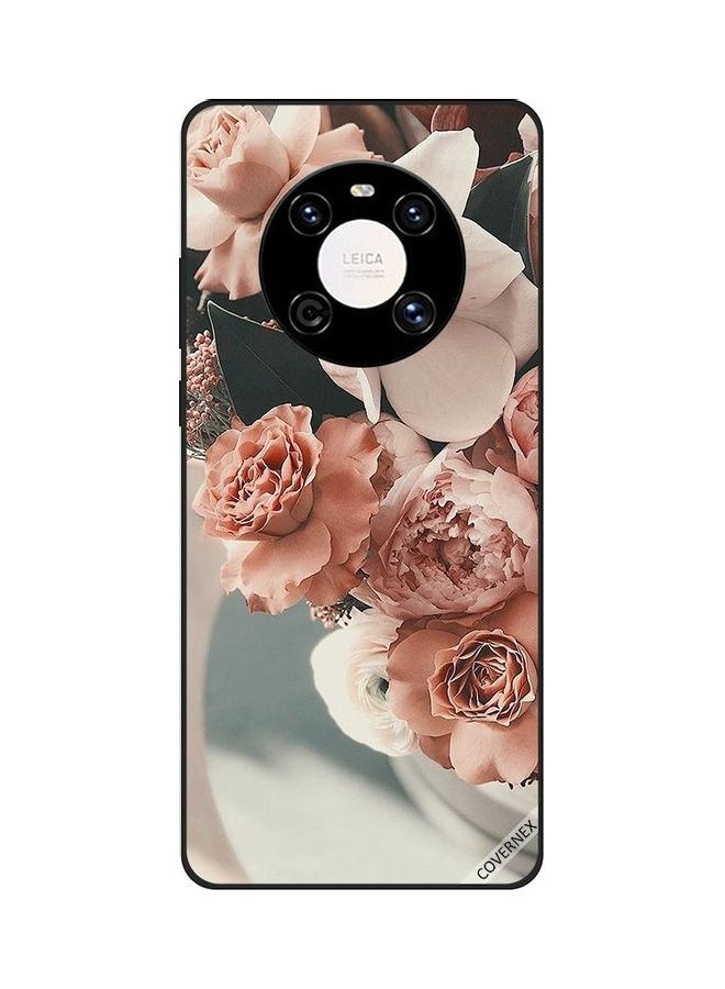 كوفرنيكس غطاء حماية واق لهاتف هواوي ميت 40 برو/40 برو بلس تصميم باقة من الزّهور بلون الخوخ. - Image 1