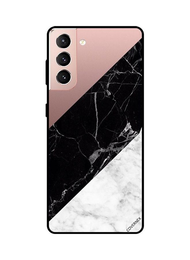 كوفرنيكس غطاء حماية واقٍ لهاتف سامسونج جالاكسي S21 نمط رخامي باللونين الأبيض والأسود وجزء علوي سادة - Image 1