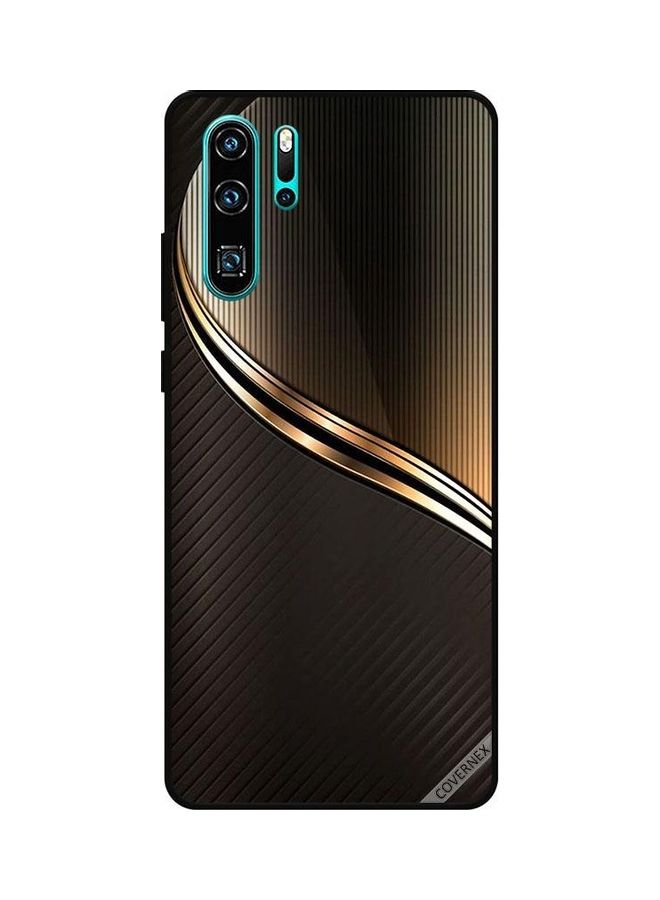 كوفرنيكس غطاء حماية واق مطبوع لهاتف هواوي P30 برو بلون ذهبي داكن ونمط ستيل تصميم معدن داكن وذهبي - Image 1