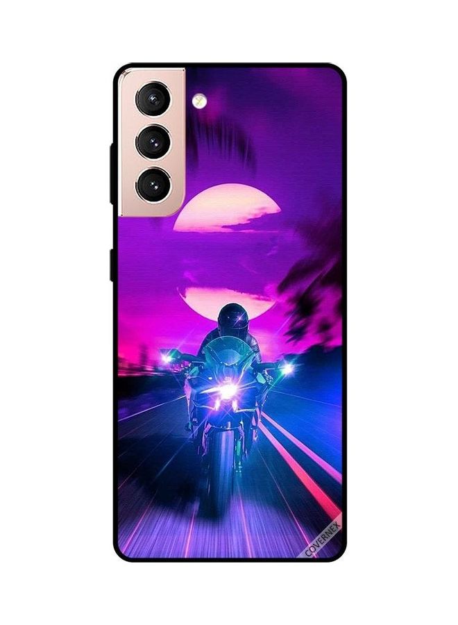 كوفرنيكس غطاء حماية واقي لهاتف سامسونج جالاكسي S21+ ‏5G بطبعة راكب دراجة نارية من خلفه القمر - Image 1