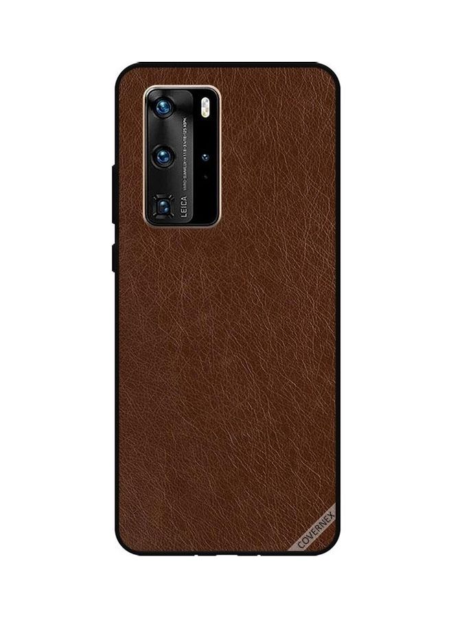 كوفرنيكس غطاء حماية واق لهاتف هواوي P40 برو نمط جلد بني داكن - Image 1