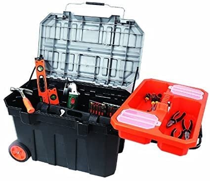 Tactix Mobile Tool Chest, 29 Inches, Portable, Rolling Tool Box, Rubber Coated Wheels, Tray With Compartments, Durable Metal Latch, Size: 75 X 47 X 48.5 cm- 320314 Black/Grey - v1614769388/N22421369A_2