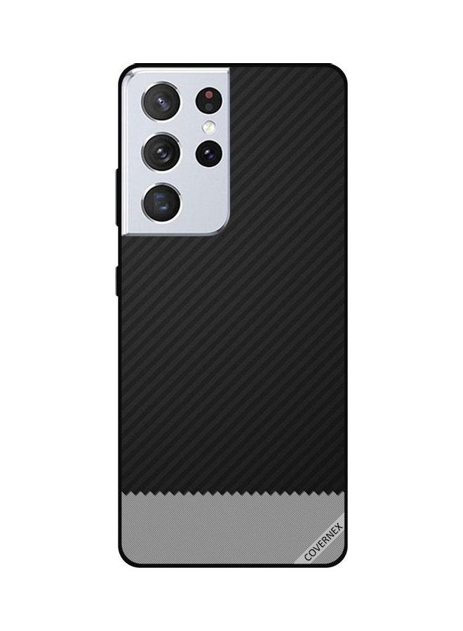كوفرنيكس غطاء حماية واق مزين بطبعة لهاتف سامسونج جالاكسي S21 ألترا 5G نمط شرائط باللونين الأسود والرمادي - Image 1