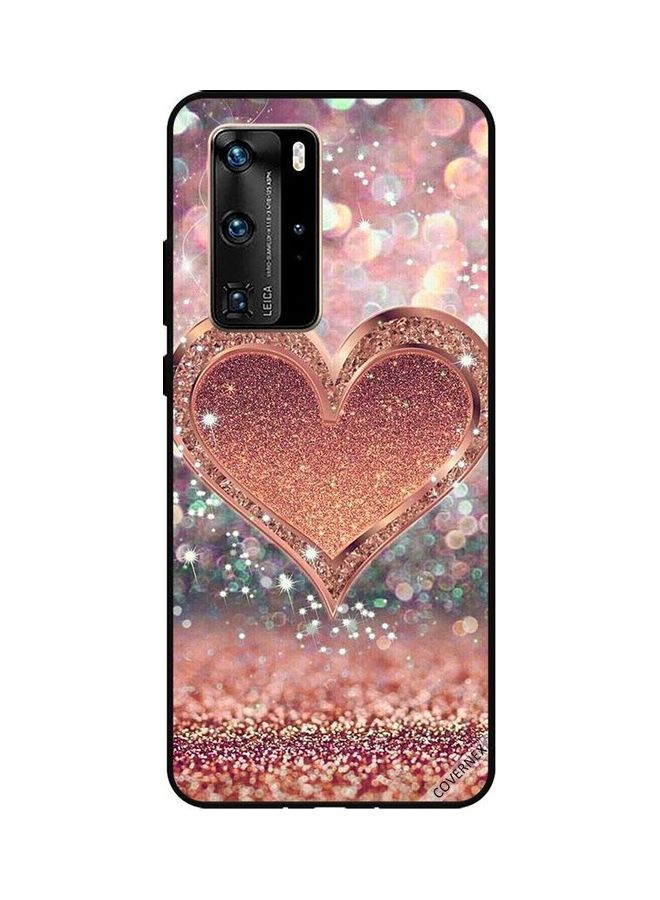 Covernex Printed Protective Case For Huawei P40 Pro Golden Glitter Heart - Image 1