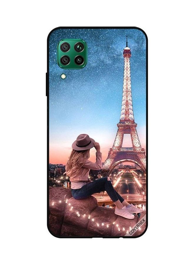 Protective Case Cover For Huawei nova 7i/P40 Lite Brown Hat Girl And Eiffel Tower