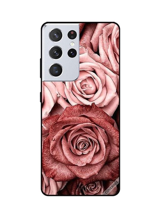 كوفرنيكس غطاء حماية خلفي لهاتف سامسونج جالاكسي S21 ألترا 5G بطبعة زهور وردية زهور بيتش - Image 1