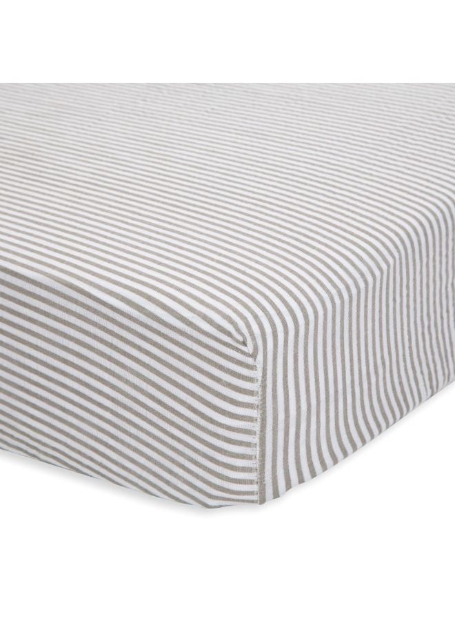 little unicorn Cotton Muslin Crib Sheet Grey Stripe  - Image 2