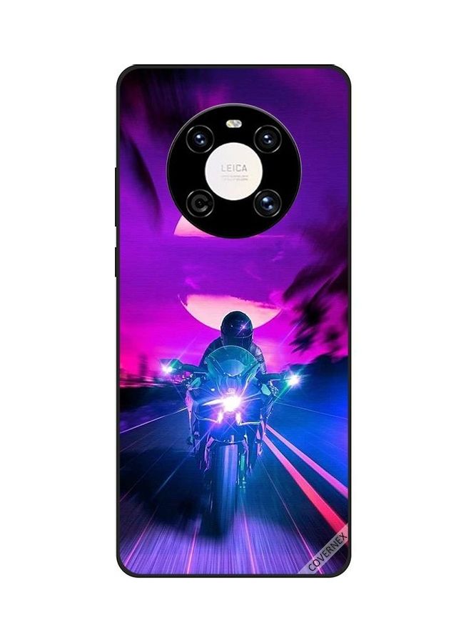 كوفرنيكس غطاء حماية واقي لهاتف هواوي ميت 40 بطبعة راكب دراجة نارية من خلفه القمر - Image 1