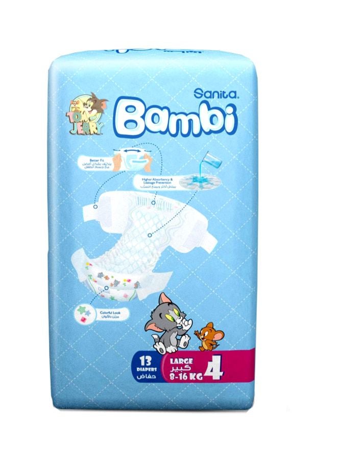 Sanita Bambi - Disposable Diapers Large Size 4 (8-16 Kg), 13 Counts - Image 1