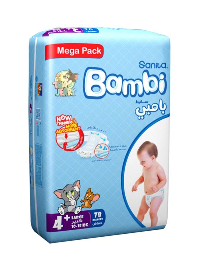 Sanita Bambi Baby Diapers, Size 4+, 10 - 18 Kg, 78 Count - Large, Mega Pack, Now Thinner And More Absorbent  - Image 1