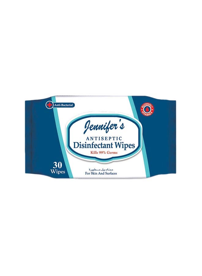 Jennifer's Antiseptic Disinfectant 30 Wipes Blue 