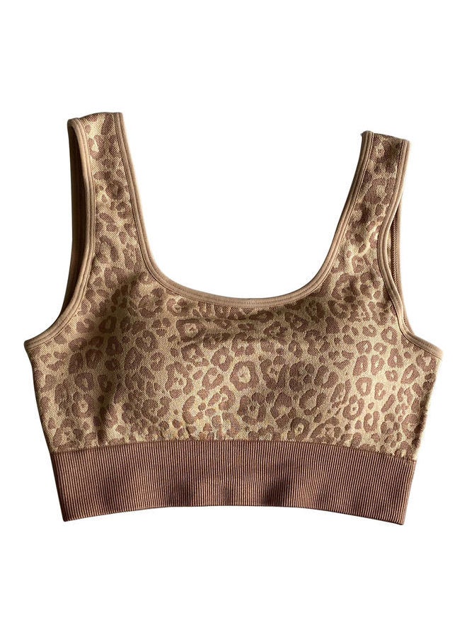 Generic - 2-Piece Leopard Printed Sports Bra And High Waist Legging Set Khaki - Image 1