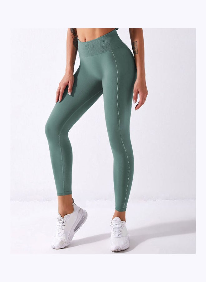 2-Piece Solid Tank Top And High Waist Legging Set Dark Green  - Image 3